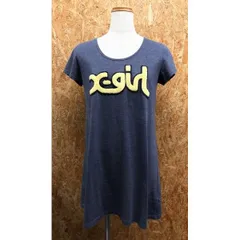 古着 X-girl エックスガール 2 レディース チュニックTシャツ タオル地のロゴワッペン Uネック 半袖 綿×ポリエステル ヘザーネイビー
