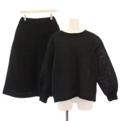 バンヤードストーム BARNYARDSTORM セットアップ カットソー 長袖 クルーネック フレアスカート ミモレ ロング 無地 ストレッチ メッシュ 0 黒 ブラック /BB