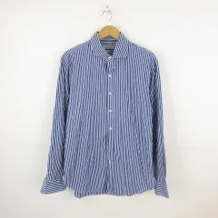 ザラマン ZARA MAN ワイシャツ SLIM FIT 長袖 ストライプ 青 白 XL *T661