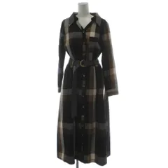 レディアゼル REDYAZEL シャツワンピース S 茶 ブラウン 紺 ネイビー チェック柄 シャツカラー 長袖 ロング丈 /GG