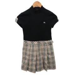 バーバリー ロンドン BURBERRY LONDON ノバチェック ワンピース 半袖 切替 ロゴ刺繍 ロング丈 140A 黒 ブラック ベージュ BM149-420-40 ■IBO90