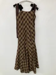 one after another NICE CLAUP ワンアフターアナザーナイスクラップ ジャンパースカート M ブラウン チェック柄 リボン ロング・マキシ丈 フレア