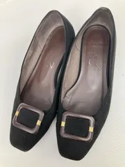 LE TALON ルタロン パンプス ブラック スエード 無地 フラット 太ヒール スクエアトゥ ～3cm ストラップなし