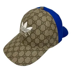 グッチ GUCCI ×アディダス adidas キャップ 両ツバ  719406 GGスプリーム コットン 刺繍 L ベージュ 茶 ブラウン 青 ブルー 白 ホワイト  