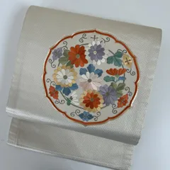 開き名古屋帯 正絹 駒刺繍 刺繍の花草文 MA-5760