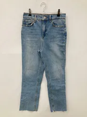 ZARA ザラ デニムパンツ EUR 36 ブルー クロップド・半端丈 無地 ビジュー スタンダード ストレート ハイウエスト ヴィンテージ
