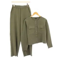 プラステ PLST セットアップ カーディガン 長袖 クルーネック ショート丈 ワイドパンツ イージー ウエストゴム ストレッチ L 緑 グリーン /BB