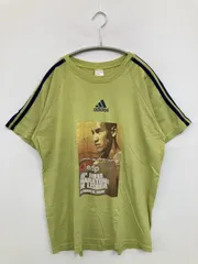 adidas アディダス Tシャツ/カットソー ライトグリーン 前面プリント バックプリント ブランドロゴ ライン柄 ミドル丈 半袖 クルーネック(丸首)