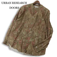 URBAN RESEARCH DOORS アーバンリサーチ Durable Linen★ リネン100％ 長袖 総柄 バンドカラー ビッグ シャツ Sz.L メンズ