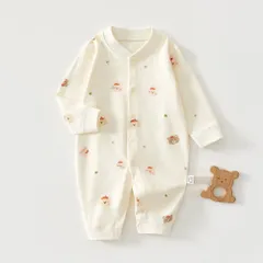 ☆ 帽子ウサギ×帽子クマ ☆ 66cm ☆ ロンパース 長袖 ベビー コットン ベビー ロンパース 長袖 前開き カバーオール 長袖ロンパース オールインワン ベビーオール コットン 綿100％ 女の子 男の子 かわいい おしゃれ 春 秋 冬 春秋 秋冬