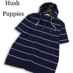 Hush Puppies ハッシュパピー 春夏★ 半袖 ジップアップ ワッフル ボーダー 犬刺繍 パーカー Sz.LL メンズ 紺 大きいサイズのサムネイル