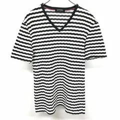 【中古】[印象AB] BOYCOTT ボイコット Tシャツ レディース 4 白×黒(襟ぐり：ネイビー) ポリ×綿 シェブロンボーダー ジャカードのストライプ Vネック 半袖のサムネイル