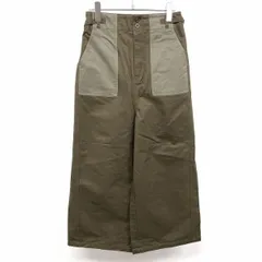 【新品/訳アリ】[印象NB] merlot メルロー ワイドベイカーパンツ レディース F グリーンカーキ 綿100% ジップフライ ウエストの両サイドにベルトのサムネイル