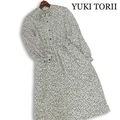 70s~80s★ YUKI TORII オールド ユキトリイ 春夏 リボン♪ 長袖 総柄 ロング レトロ ワンピース Sz.F レディース ビンテージのサムネイル