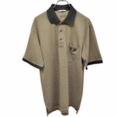 【中古】[印象A] MASTERS マスターズ ポロシャツ メンズ S ブラウン 茶×チャコール ポリ100% ロングテール ゴルフ ボーダー ラバーのロゴパッチ 半袖 胸ポケットのサムネイル