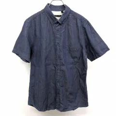 【中古】[印象AB] HARE ハレ シャツ メンズ M ブルー 青 綿×麻 コットン×麻 ロングテール ボタン留め 無地 ボタンダウン 半袖 ショートスリーブ 胸ポケットのサムネイル