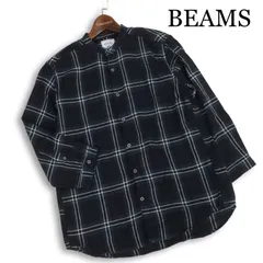 B:MING by BEAMS ビームス 春夏 ベルギー リネン★ 7分袖 バンドカラー チェック シャツ Sz.M　メンズのサムネイル