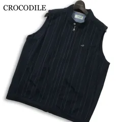 CROCODILE クロコダイル 通年★ ロゴ刺繍 ストライプ ジップアップ ベスト 大きいサイズ Sz.LL メンズ 紺 ネイビー