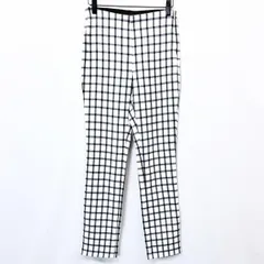 古着 ZARA ザラ S レディース カットソー スキニー パンツ ウエストゴム チェック サイドファスナー ポリエステル×レーヨン×ポリウレタン 紺