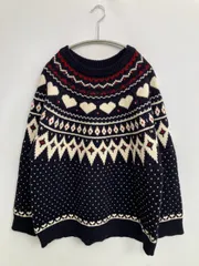 ニット/セーター M ネイビー ニット その他総柄 ミドル丈 長袖 クルーネック(丸首)