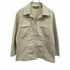 【中古】[印象AB] Eddie Bauer エディーバウアー シャツジャケット レディース M カーキ グリーンベージュ 綿×ポリ×麻 無地 裏地無し ボックスカット オープンカラー 7分袖 ボタン留め フライフロントのサムネイル
