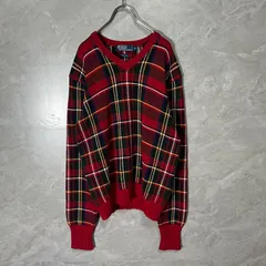 POLO RALPH LAUREN ポロ ラルフローレン タータン チェック Vネック ニット セーター 赤 S