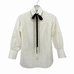 本物 美品 シャネル COCOボタン フリル付 ボーダー 半袖 カットソー 36