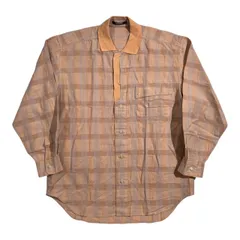 LANCEL ランセル チェック柄 コットン&リネン 長袖シャツ サイズ L /サーモン系/ビンテージ/日本製のサムネイル