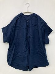ノーブランド シャツ ワッシャー加工 スタンドカラー フレンチスリーブ 