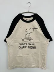 UNIQLO ユニクロ Tシャツ/カットソー M ベージュ 前面プリント ミドル丈 半袖 クルーネック(丸首)