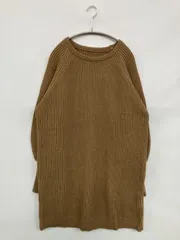 ti. ニット/セーター L ブラウン 無地 ロング丈 長袖 クルーネック(丸首)