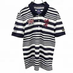 【中古】[印象AB] Admiral NICOLE CLUB FOR MEN ポロシャツ メンズ 48 ネイビー 紺×白×赤 ポリ×綿 鹿の子 ボーダー ロゴ刺繍 ユニオンジャック 半袖のサムネイル