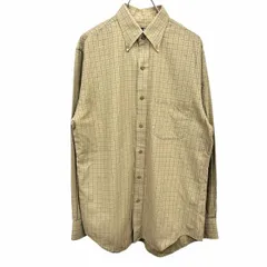 【中古】[印象B] LANDS END ランズエンド シャツ メンズ S (14-14_1/2) カーキ カーキ×赤×紺 綿×ウール チェック ボタンダウン 胸ポケット 長袖 丸裾のサムネイル