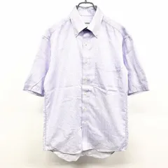 【中古】[印象AB] DURBAN ダーバン シャツ メンズ 37 パープル×ホワイト 紫 綿×ポリ 薄手 チェック ボタンダウン 半袖 胸ポケット ロングテールのサムネイル