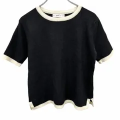 古着 ザラ ZARA ニット セーター 無地 裾の両サイドにスリット 丸首 半袖 レーヨン×ナイロン S ブラック 黒×オフホワイト レディース