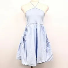 【中古】[印象AB] ZARA ザラ 胸リブチュニック / フレアスカート / ノースリーブ レディース M ブルー系 青系 綿100% 首紐 無地 裏地無し ポケット口にギャザー