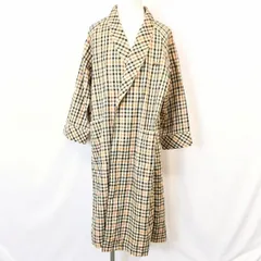【中古】[印象B] DAKS LONDON ダックス ロンドン L メンズ(レディース？) 薄手 シャツコート ガウンコート 裏地付き チェック 長袖 日本製 綿100% 茶系