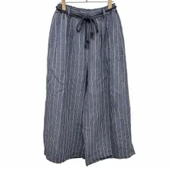 【中古】[印象A] Maison de Beige メゾンドベージュ パンツ レディース 2 ネイビー 紺×白 麻×レーヨン 紐ベルト脱着可 ファスナーなど無し フロントポケットあり バックポケットあり ワイド ストライプ ストレートのサムネイル
