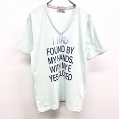 古着 NICOLE CLUB FOR MEN ニコルクラブフォーメン 48 メンズ Tシャツ レイヤード風 メッセージプリント 英字 Vネック 半袖 綿×ポリ ブルー系