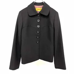 【中古】[印象AB] Jocomomola ステンカラージャケット / ハーフコート レディース 40 黒(裏地：茶系) 黒 起毛 無地 内ポケット無し 若干薄手 メルトン系 ボタン留め 長袖のサムネイル
