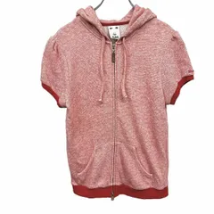 古着 エックスガール X-girl スウェット パーカー 裏毛 半袖 ダブルジップ 袖にロゴ刺繍 フーディー 綿100% 2 ヘザーレッド 杢赤 レディース