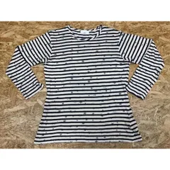 【中古】[印象BC] Lui's ルイス メンズ Mサイズ ネイビー×オフホワイト 紺×オフホワイト 綿100% カットソー 星柄プリント×ボーダー 丸首 長袖のサムネイル