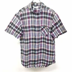 【中古】[印象AB] アーバンリサーチ URBAN RESEARCH シャツ ラウンドカラー チェック 半袖 ポケット 綿100% 40 ピンク×ネイビー×イエロー×ホワイト メンズ