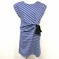 【新品】[印象N] index インデックス ワンピース レディース M ブルー 青×白 ポリエステル×ポリウレタン 裏地無し ウエストリボン脱着不可 キモノスリーブ 斜めストライプのサムネイル