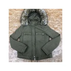 古着 TRF TRAFALUC ZARA ザラ XSサイズ レディース ジャケット 中綿入り キルティング裏地 若干厚手 フード・ファー脱着可 長袖 カーキ
