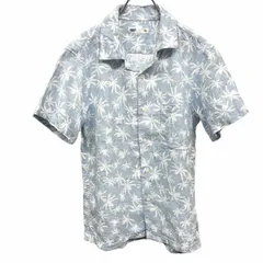 【中古】[印象AB] SEVENDAYS=SUNDAY セブンデイズサンデイ オープンカラーシャツ レディース S ブルー 青×白 綿100% ボックスカット フレンチフロント 開襟 アロハ柄 植物柄 半袖 ポケットのサムネイル