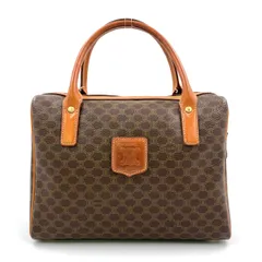 CELINE マカダム柄 ミニボストン レザー×PVC ブラウン×ライトブラウン ハンドバッグ ゴールド