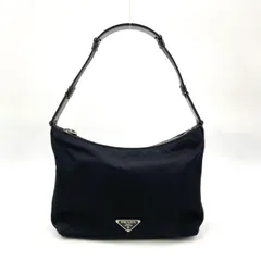PRADA 三角ロゴプレート ワンハンドル ナイロン ブラック ハンドバッグ シルバー