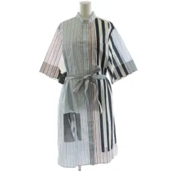 ポールスミス PAUL SMITH シャツワンピース ロング丈 半袖 ストライプ柄 44L マルチカラー 白 ホワイト 紺 ネイビー 水色 ライトブルー 赤 レッド OPPPBM0302 /AN37