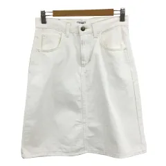 リー LEE Lugnoncure スカート 台形 ひざ丈 デニム 無地 S 白 ホワイト